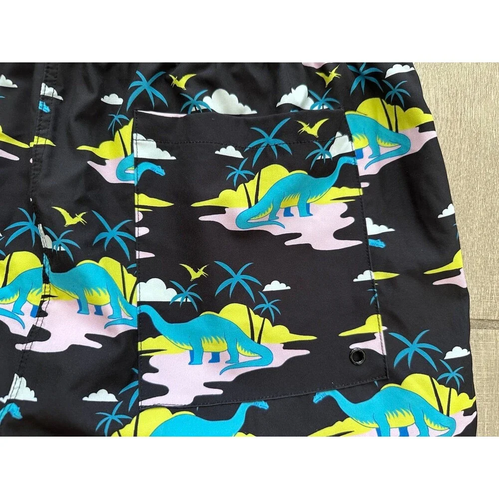 Cabana by Crown & Ivy Men's Dinosaur Swim Trunks Size Large Navy Liner Cut Out